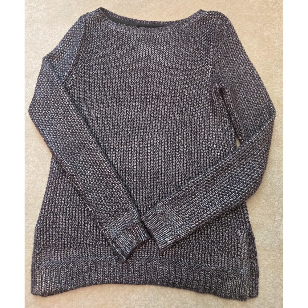 WHBM Metallic Weave Pullover Sweater Women's‎ XS Metallic Silver Color